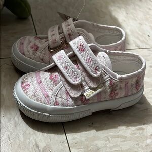 Superga Kids Pink and White Floral Velcro Sneakers